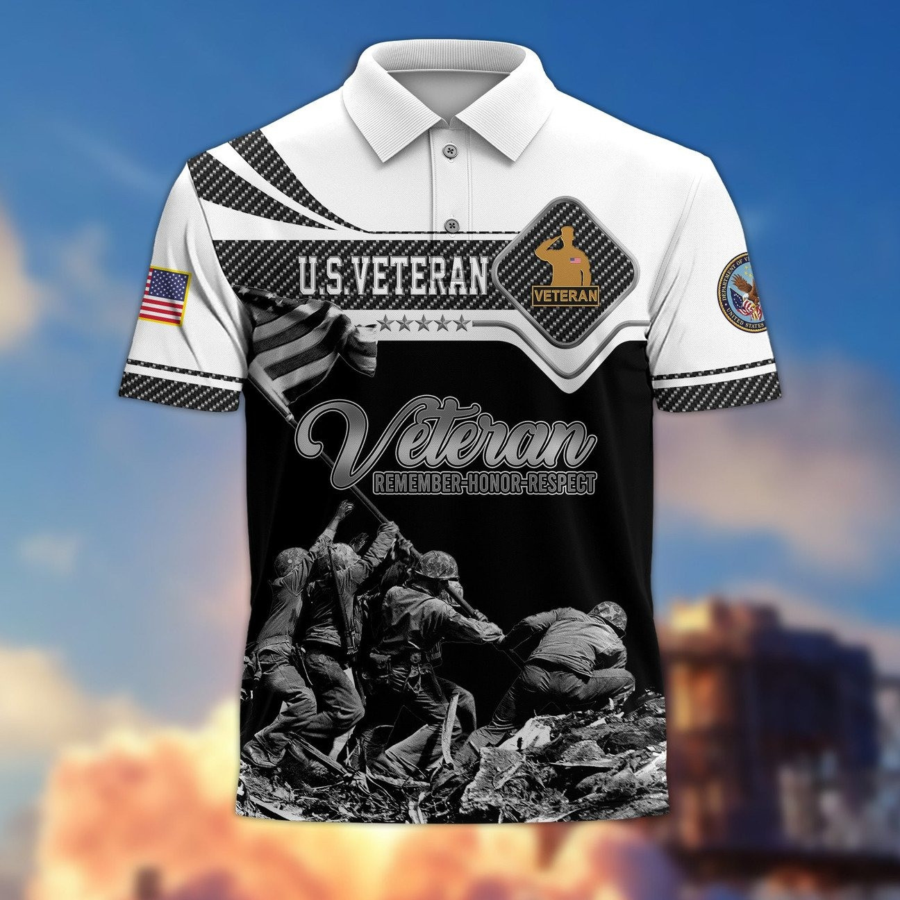 U.S.Veteran Remember' Honor' Respect Polo Shirt Patriotic Gift for Heroes For Dad and Husband on Veterans Day