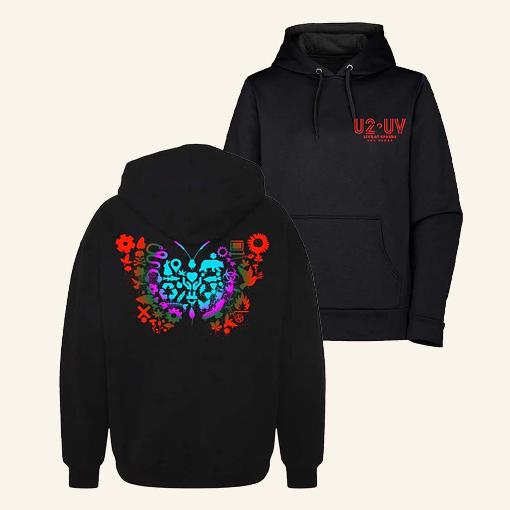 U2 Merch U2 UV Live At Sphere Butterfly Hoodie Gift Ideas For Girlfriend U2 Merch U2 UV Live At Sphere Butterfly Hoodie Gift Ideas For Girlfriend