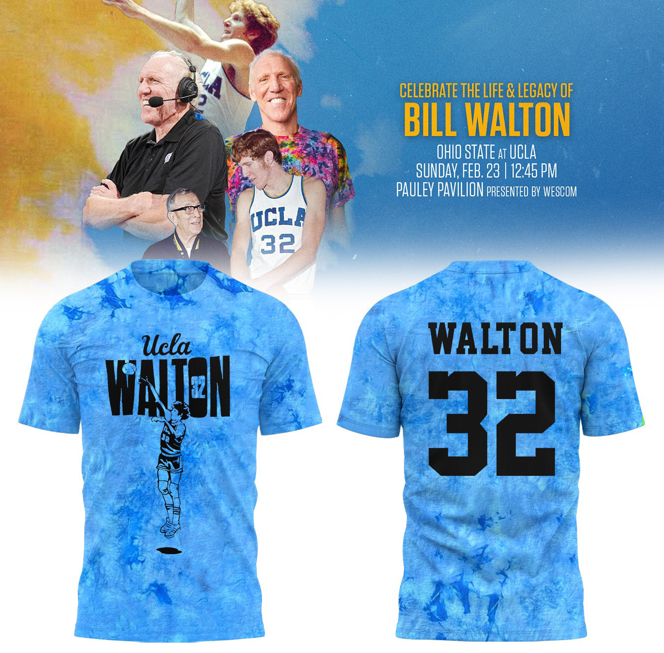 UCLA Bruins Honors The Late Bill Walton Tie Dye Shirt Memory Gifts For Basketball Fans