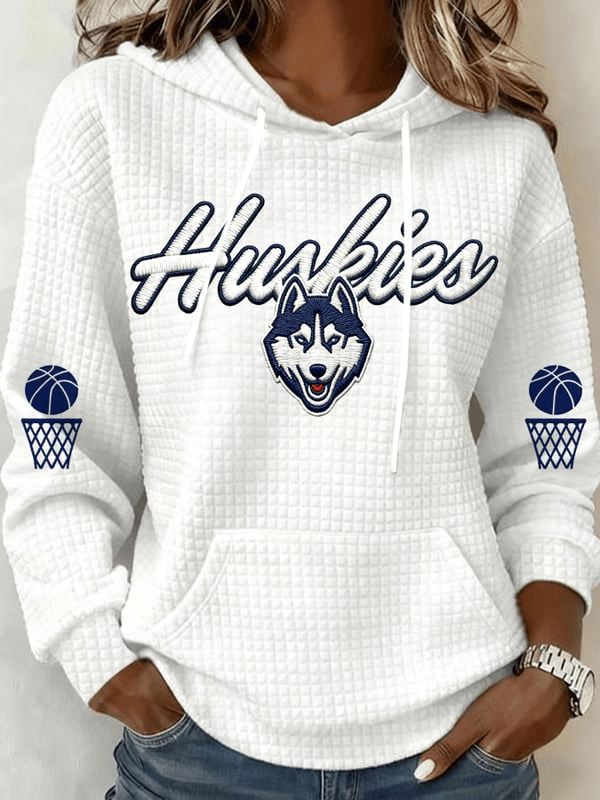 UConn Basketball Waffle Fabric Hoodie Game Day Apparel Huskies Hoodie Gifts For Basketball Fan UConn Basketball Waffle Fabric Hoodie Game Day Apparel Huskies Hoodie Gifts For Basketball Fan