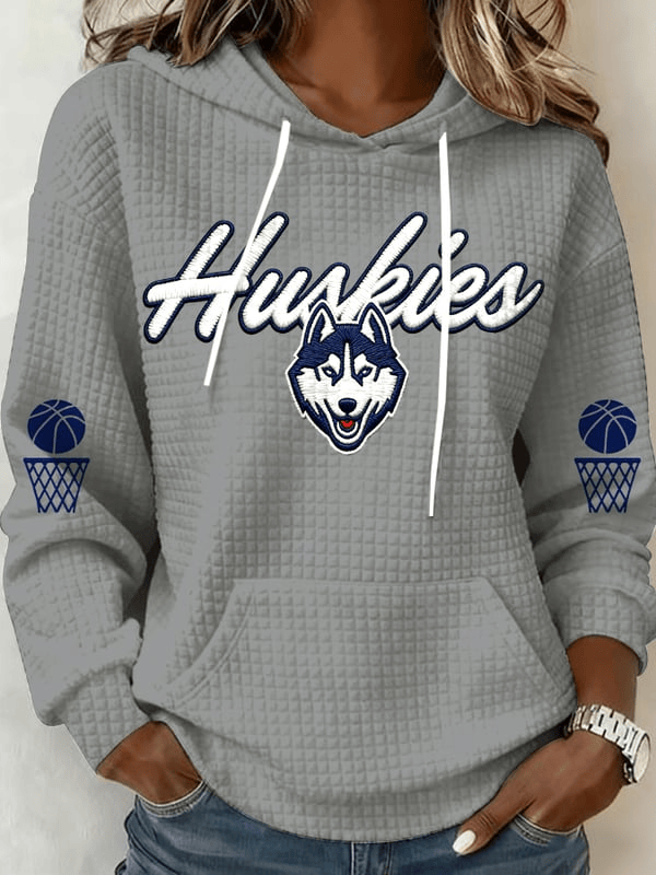 UConn Basketball Waffle Fabric Hoodie Game Day Clothes Huskies Hoodie Gifts For Her