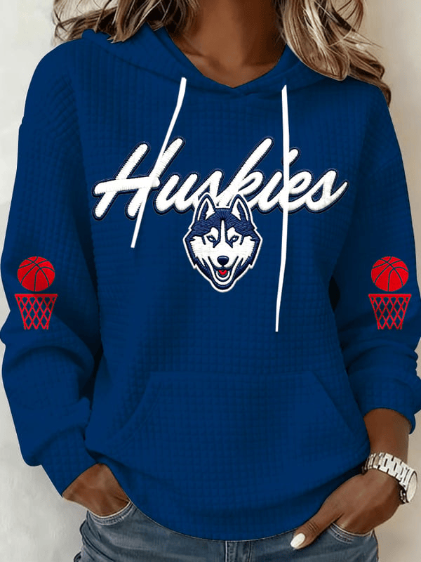 UConn Basketball Waffle Fabric Hoodie Game Day Clothing Huskies Hoodie Gifts For Sister