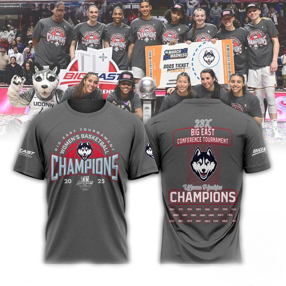 UConn Huskies 2025 BIG EAST Women's Basketball 23X Champions Locker Room Shirt Gifts For Her