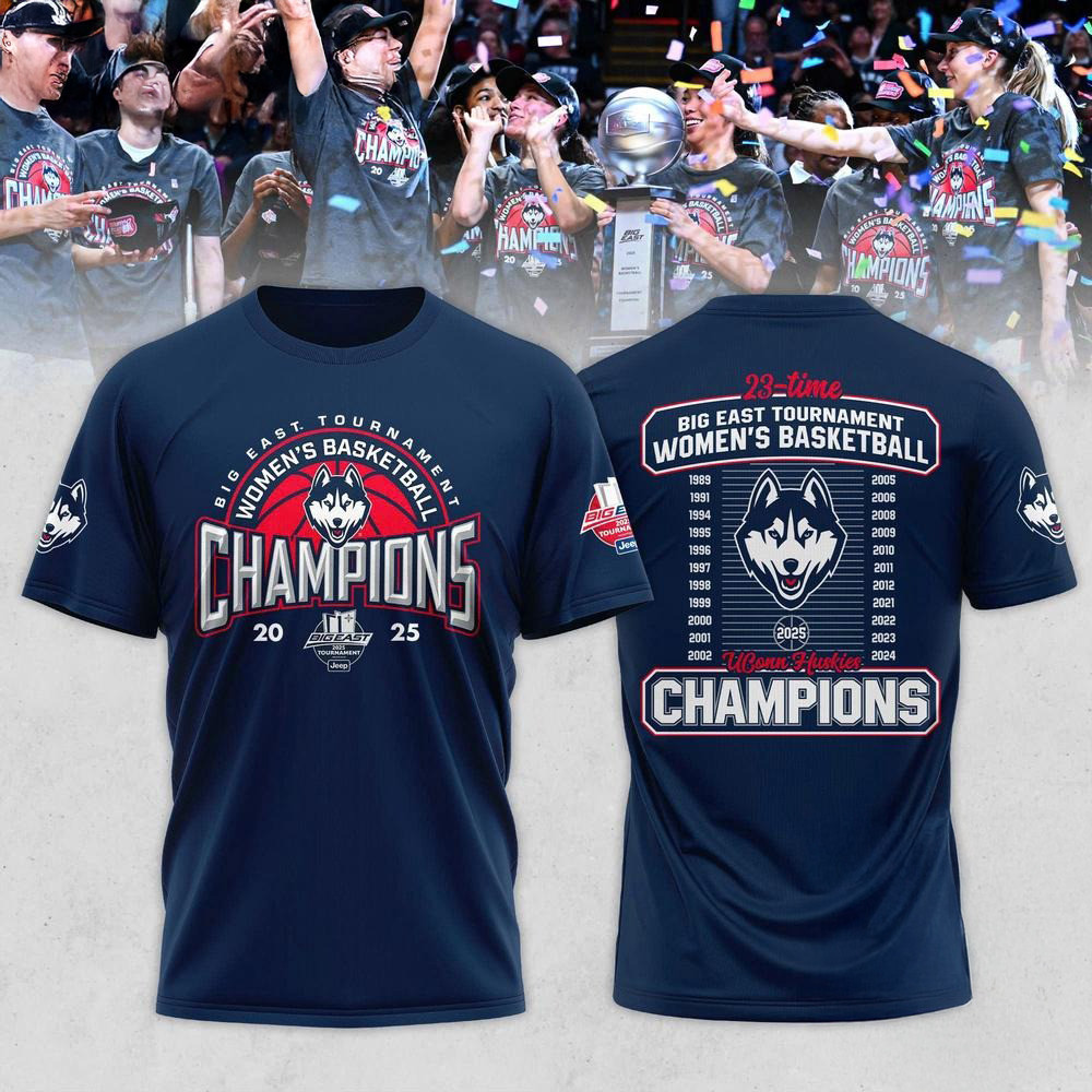 UConn Huskies 2025 BIG EAST Women's Basketball Conference Tournament Champions Locker Room Shirt