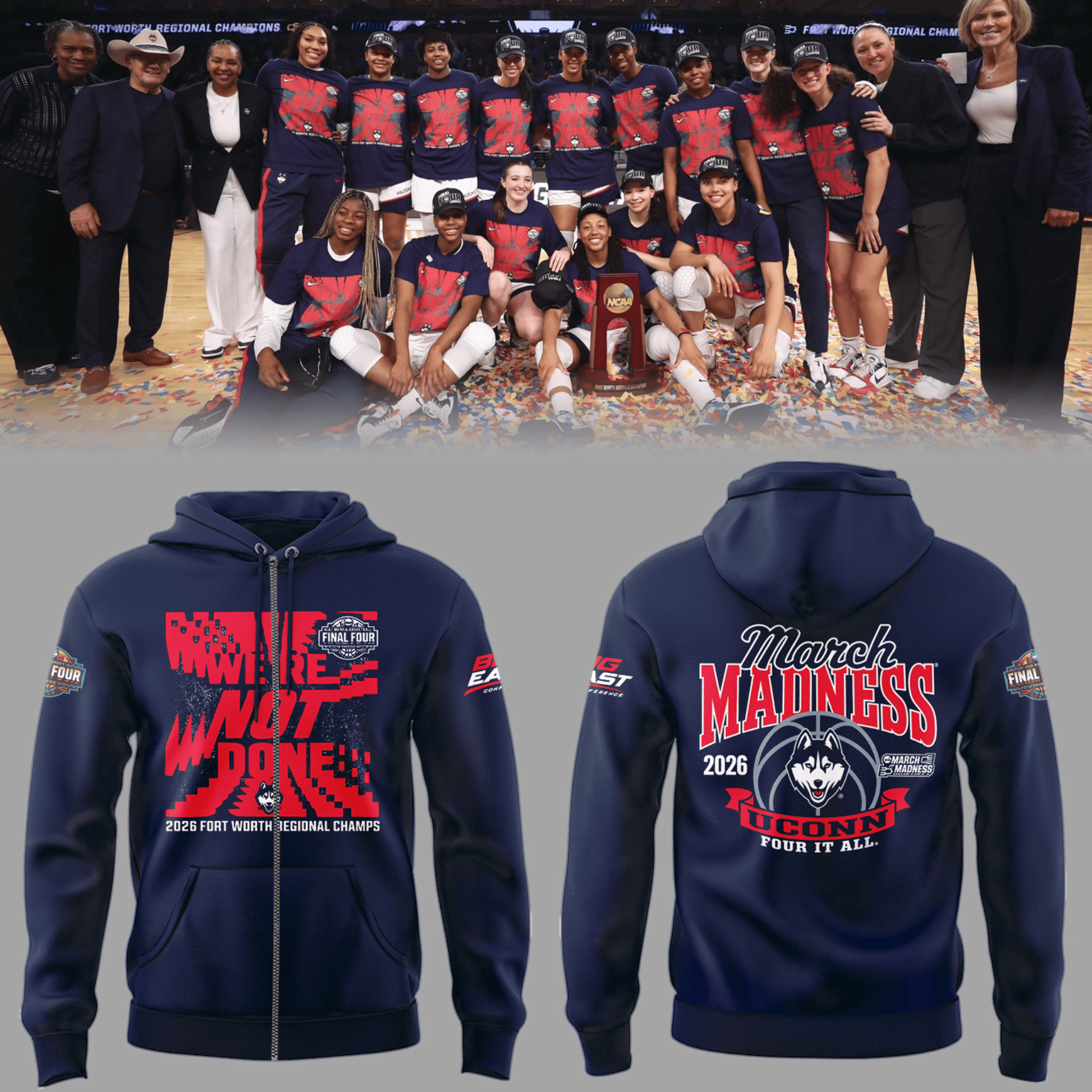 UConn Huskies 2026 March Madness Final Four Zip Hoodie Game Day Clothing Basketball Lover Gift