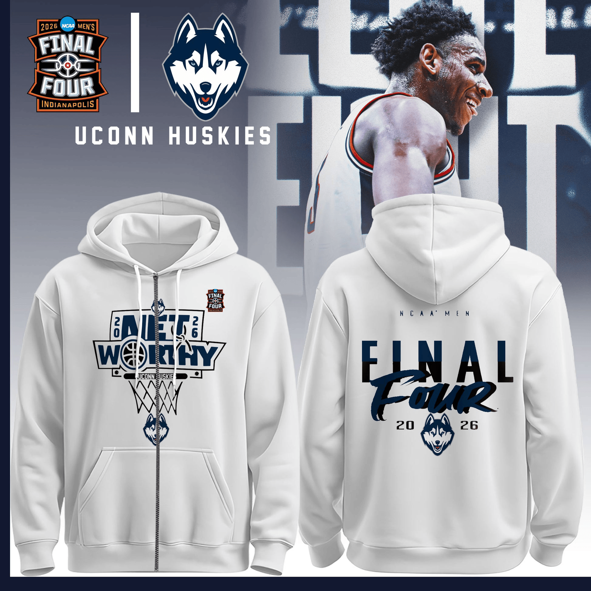 UConn Huskies Basketball 2026 Final Four Zip Hoodie NCAA Men's Basketball Apparel Fan Gear
