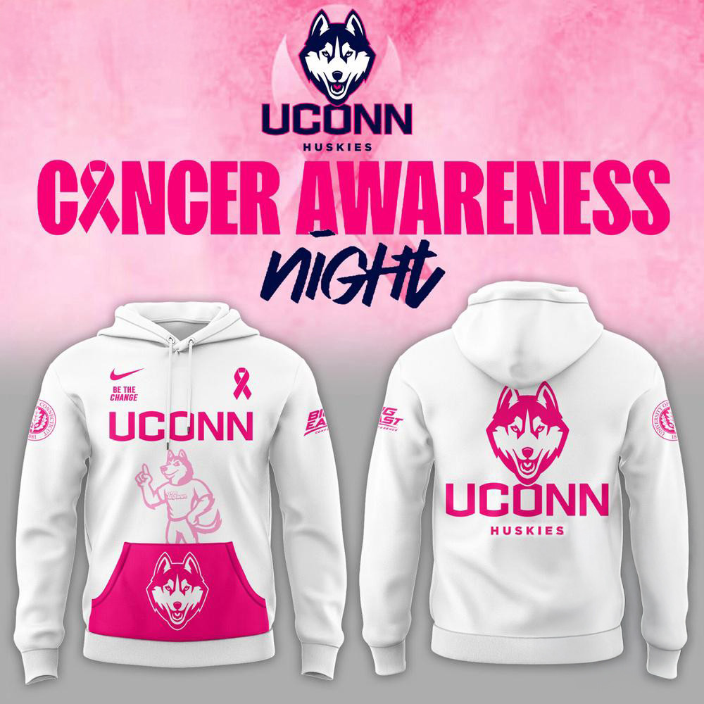 Uconn Huskies Basketball x Fight Night Cancer 2025 White Hoodie Gifts For Basketball Lovers