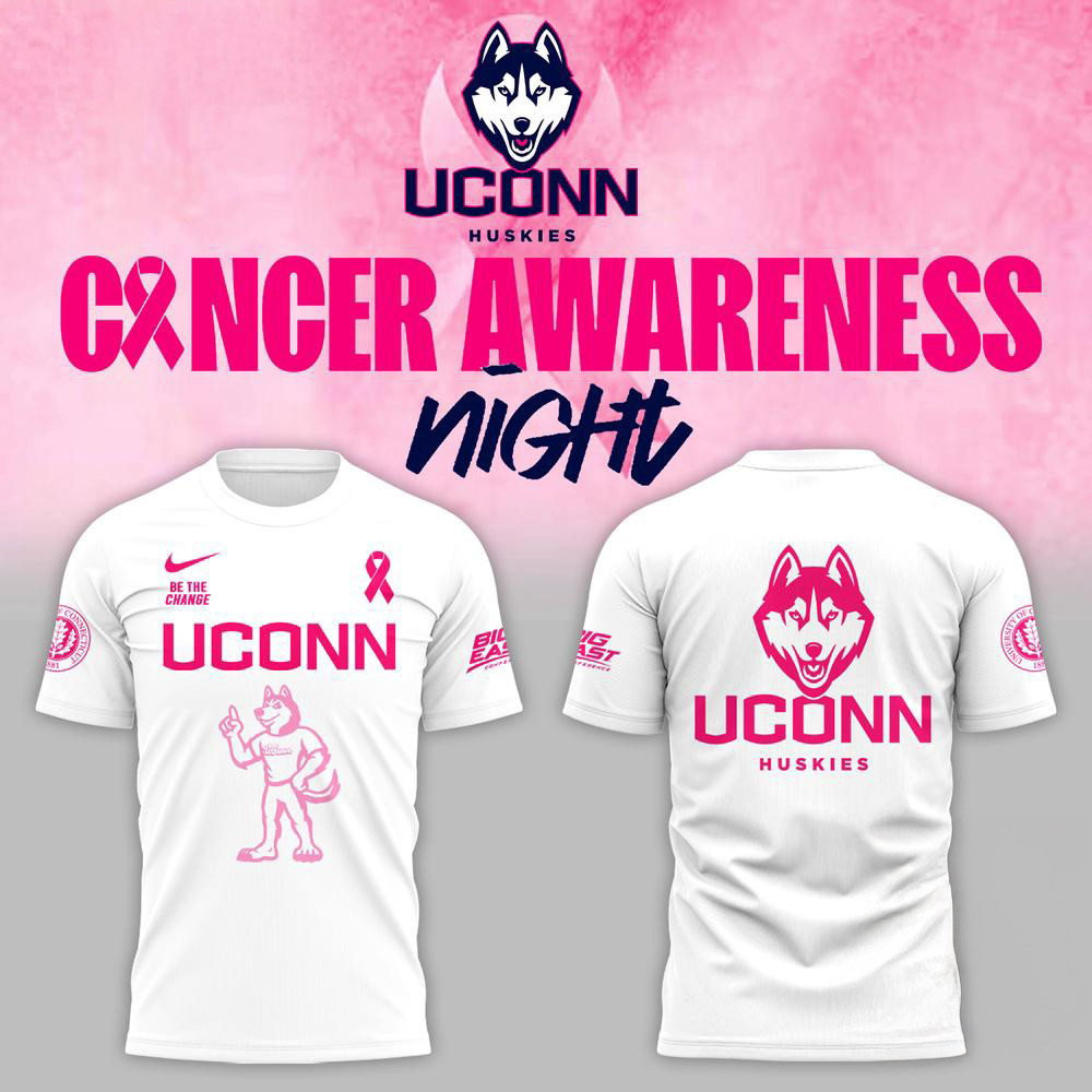 Uconn Huskies Basketball x Fight Night Cancer 2025 White Shirt Gifts For Basketball Lovers