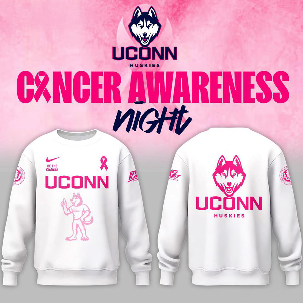 Uconn Huskies Basketball x Fight Night Cancer 2025 White Sweatshirt Gifts For Basketball Lovers