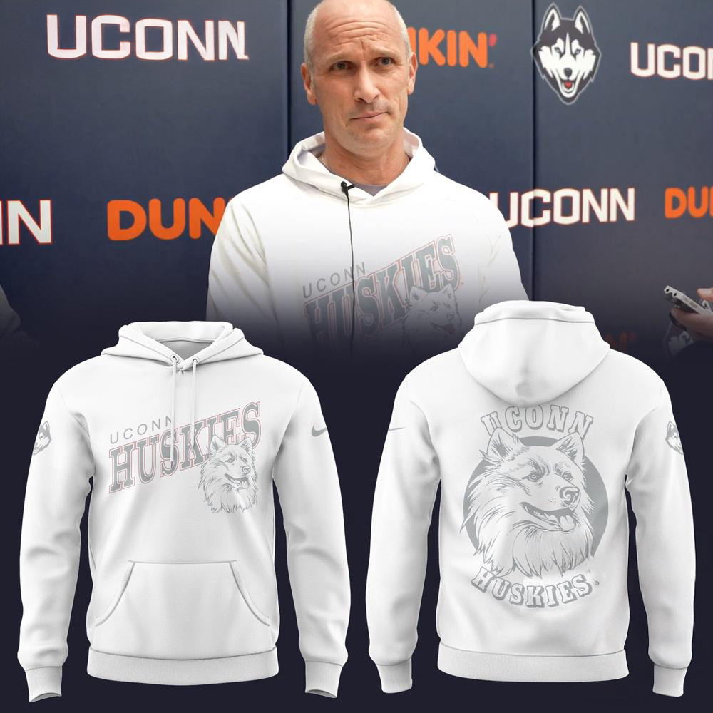 UConn Huskies Men's Basketball 2025 White Hoodie Gifts For Basketball Fans