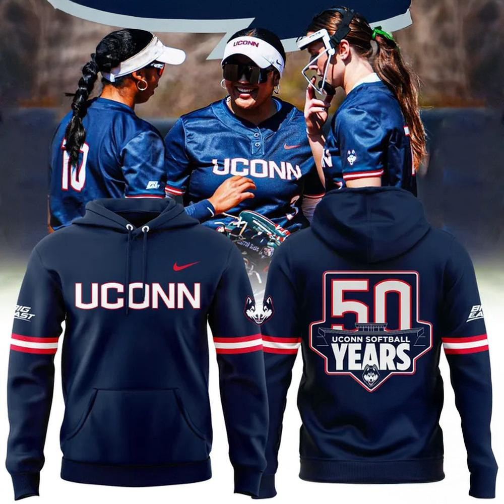 UConn Huskies Softball 50 Years 2025 Hoodie Best Gift For A Softball Fan