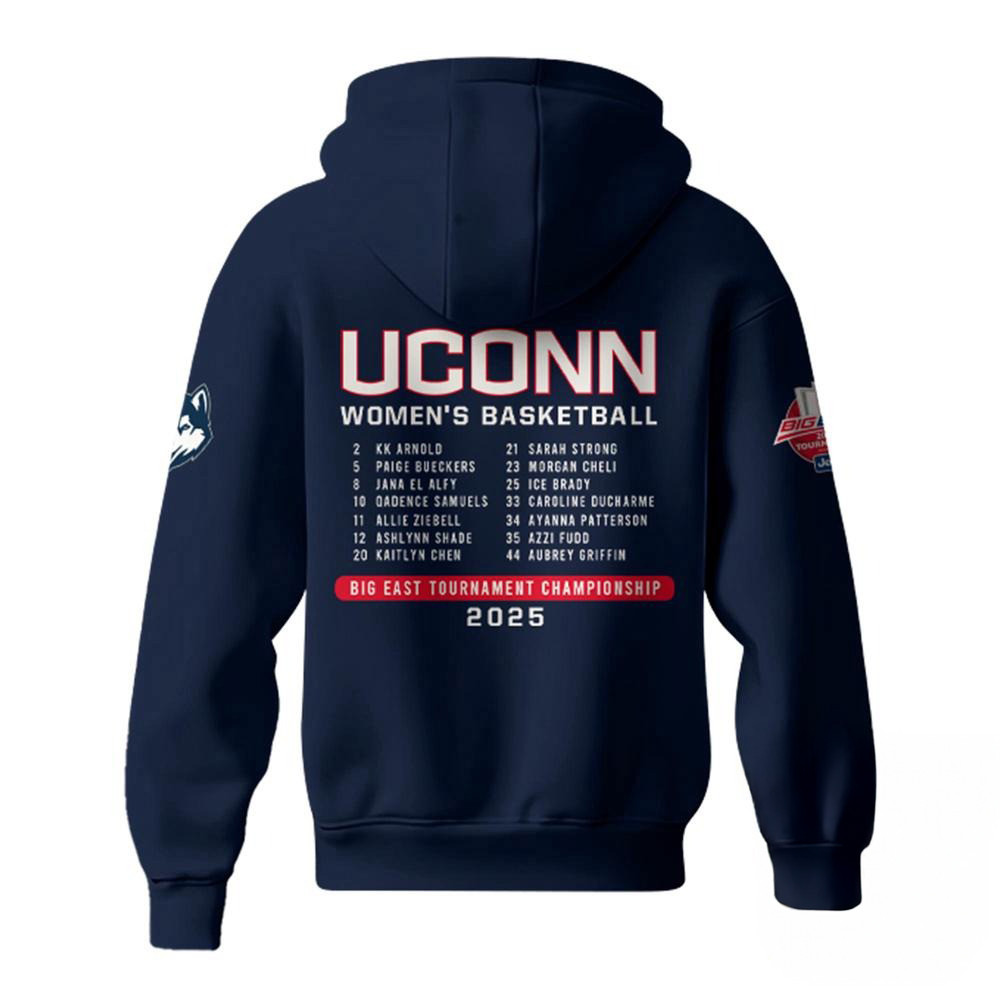 UConn Huskies Women's Basketball 2025 BIG EAST Tournament Champions Hoodie Fans Gifts