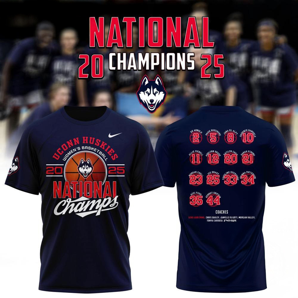 Uconn Huskies Women's Basketball 2025 Champions Navy T-Shirt Cool Gifts For Basketball Fans