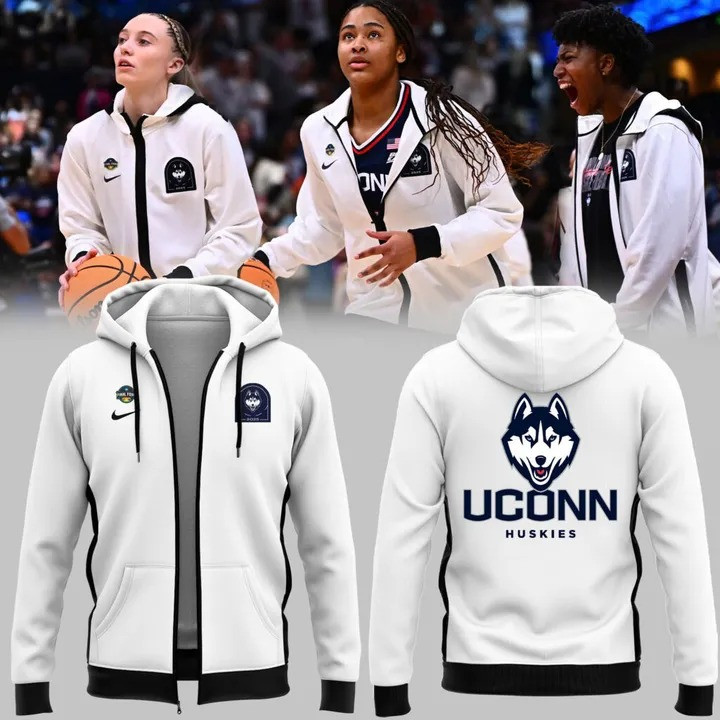 UConn Huskies Women's Basketball Zip Hoodie 2025 White Uniform Gifts For UConn Fans