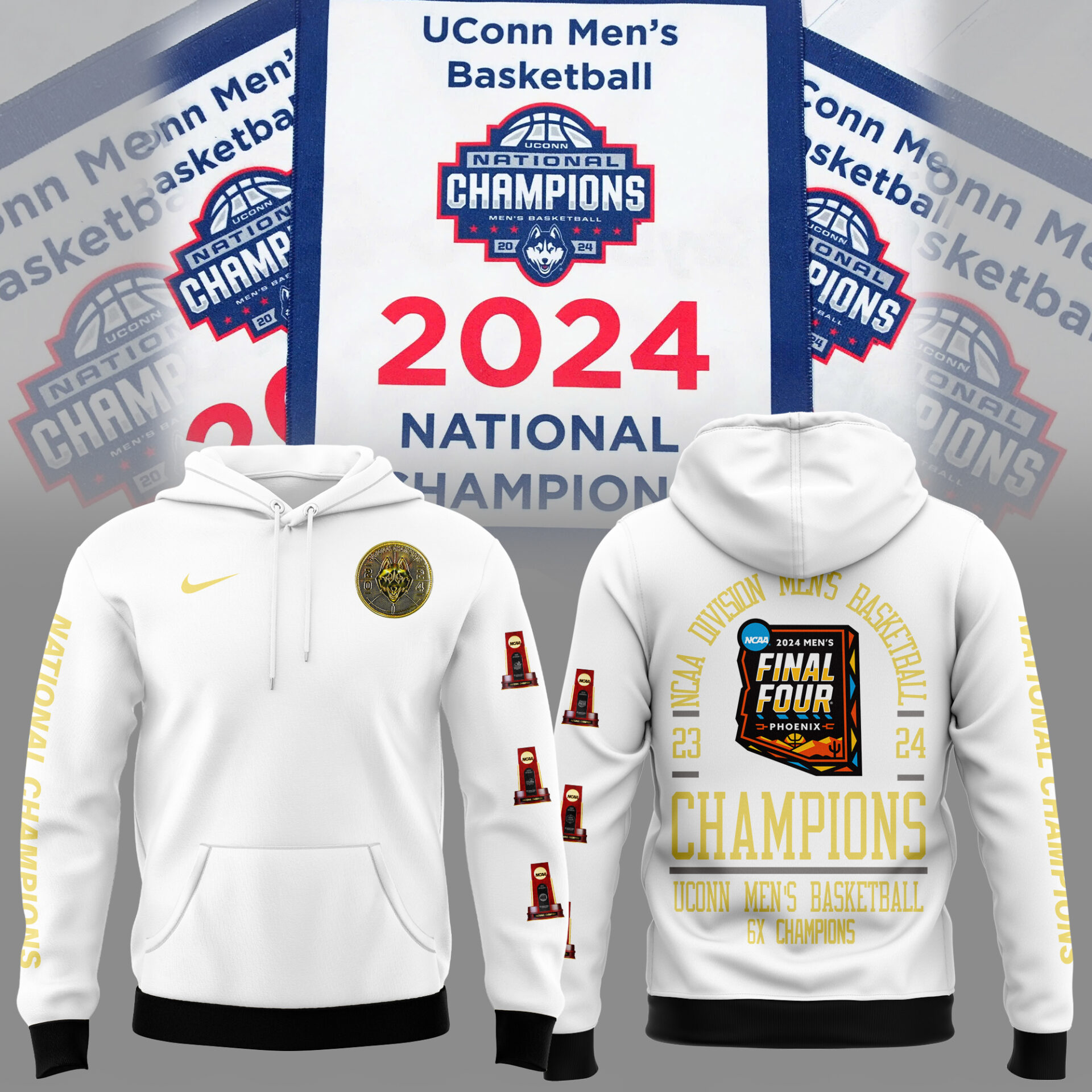 Uconn Men's Basketball 6X Champions Hoodie Senior Night Gifts For Basketball Players