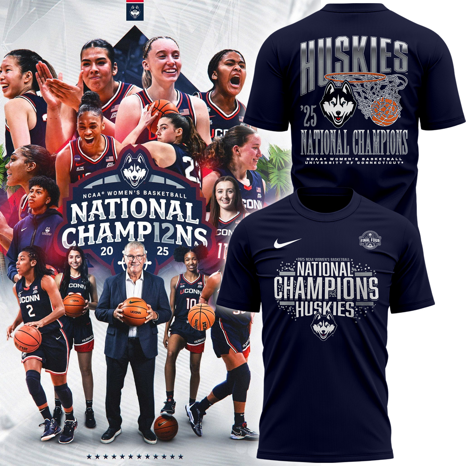 Uconn National Champions 2025 T-Shirt NCAA Women's Basketball Championship Fan Clothing