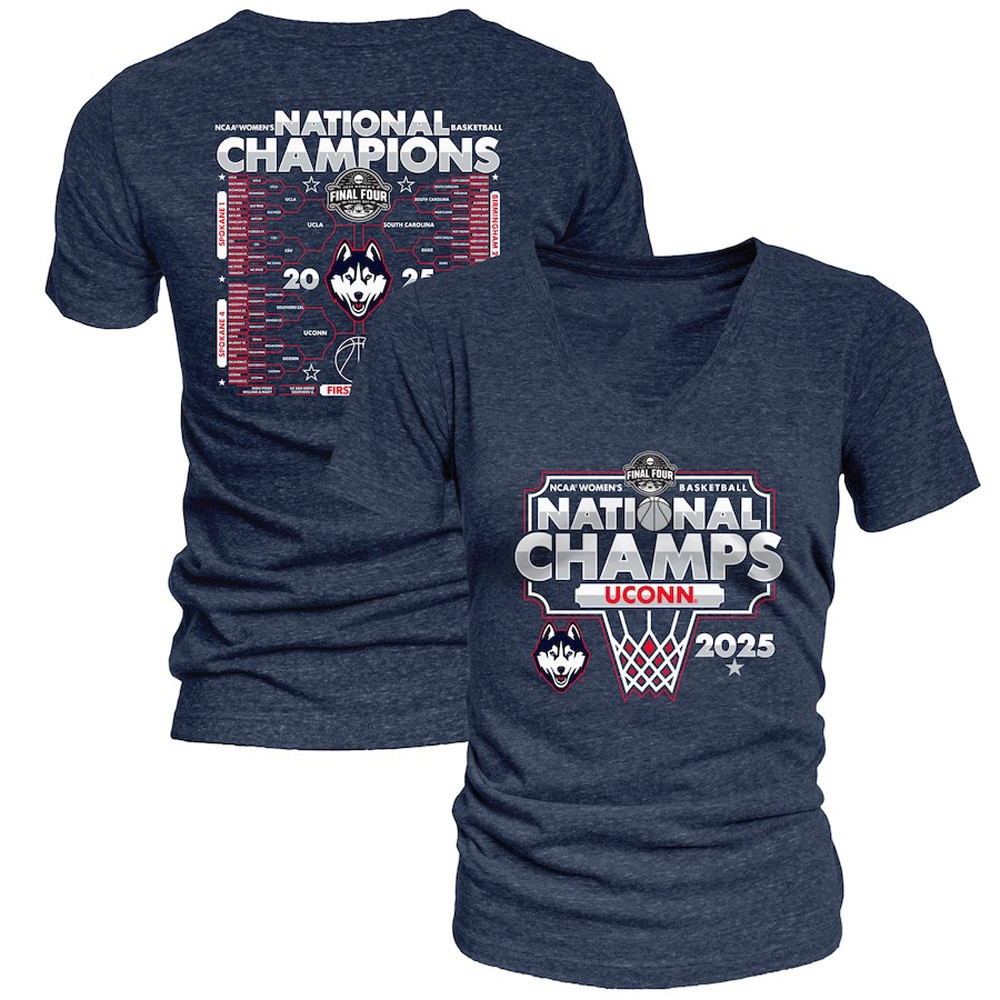 Uconn National Champions 2025 Women's V-Neck Shirt NCAA Women's Basketball Fan Merch