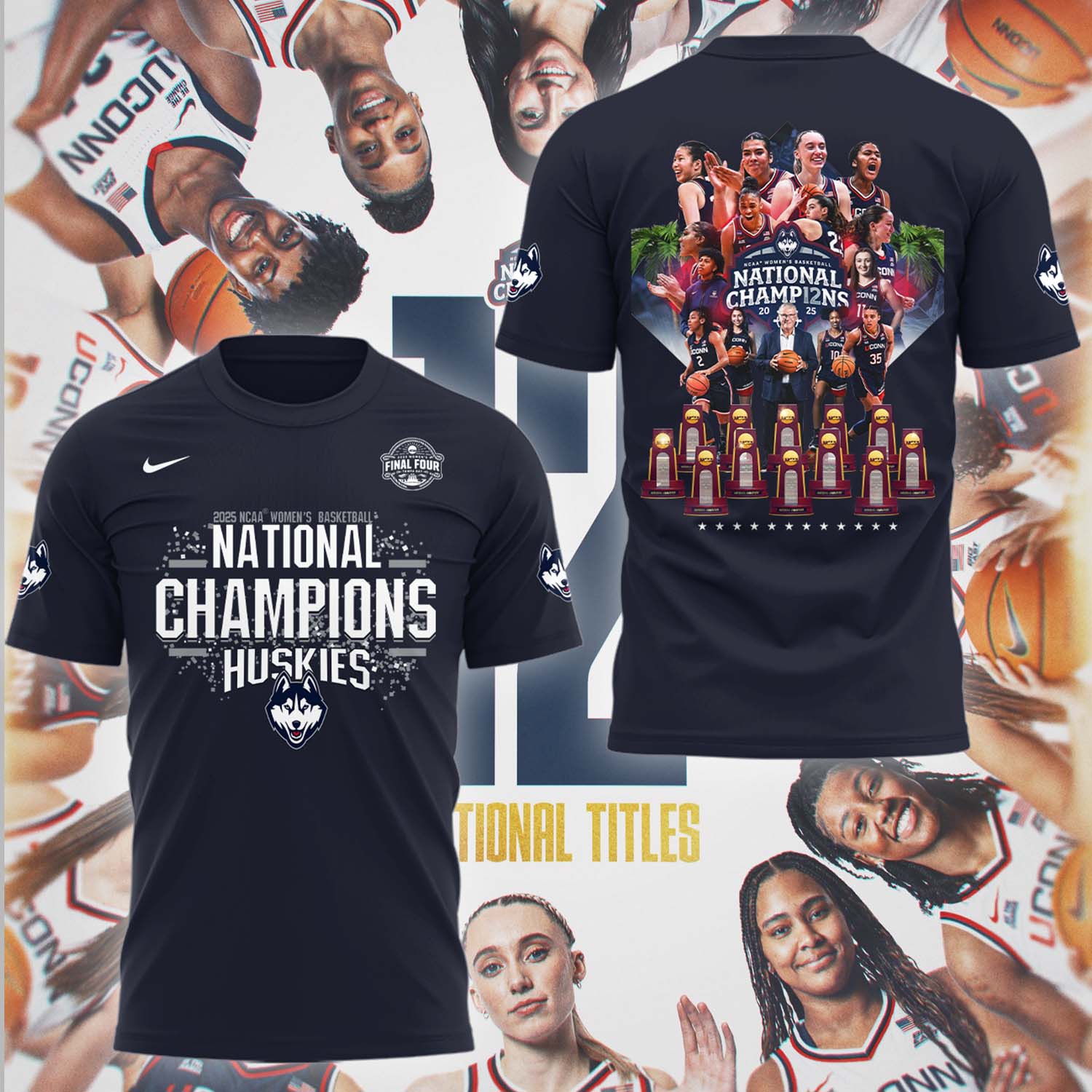 UConn Women's Basketball 12th National Champions T-Shirt Great Gifts For Basketball Players