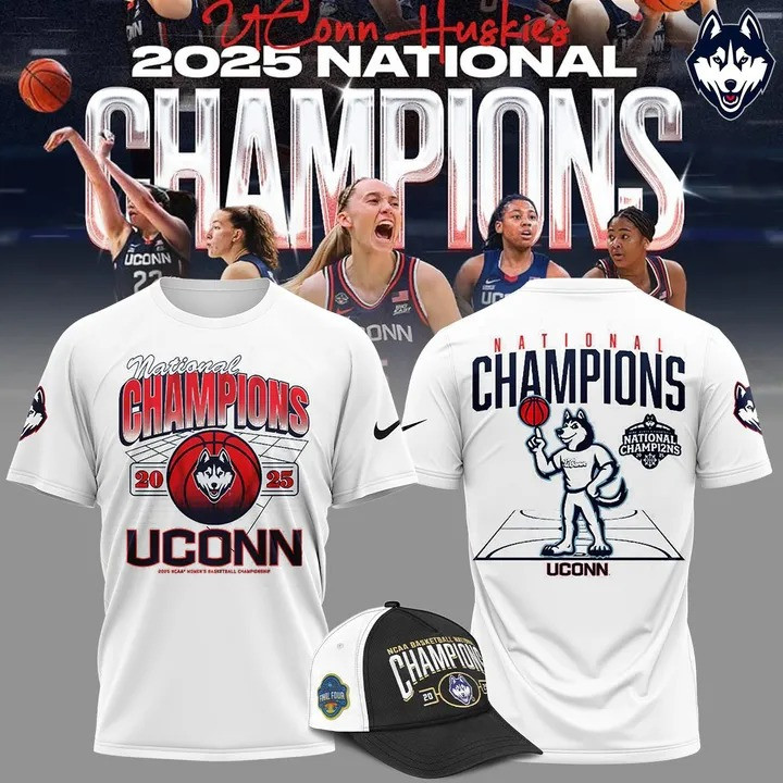 Uconn Women's Basketball National Champions 2025 Shirt With Hat Uconn Huskies Fan Gear Merch