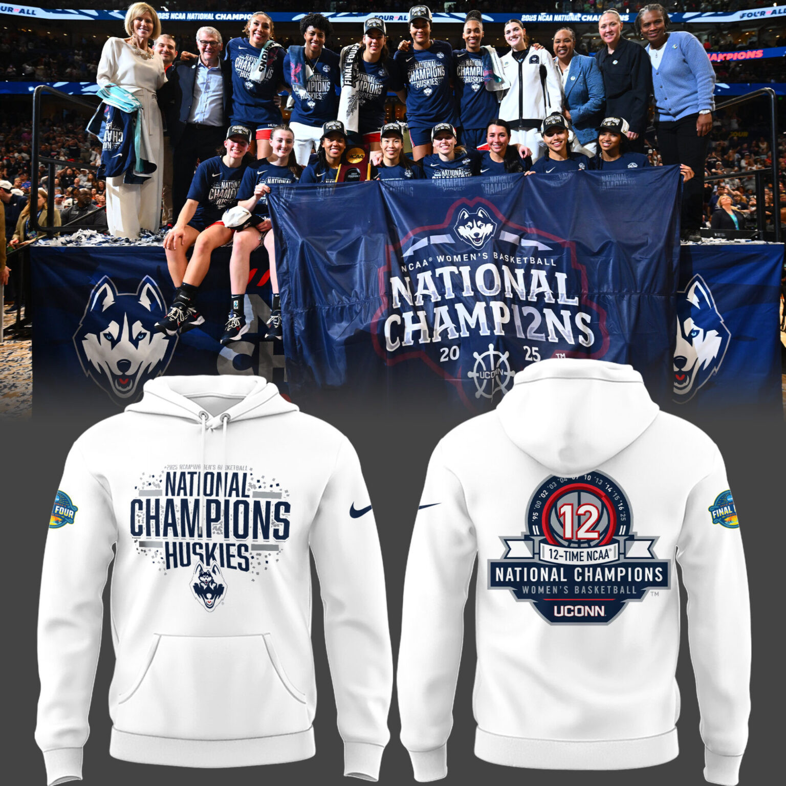 Uconn Women's Basketball National Championship Hoodie 2025 12 Time NCAA Champions Fan Gear