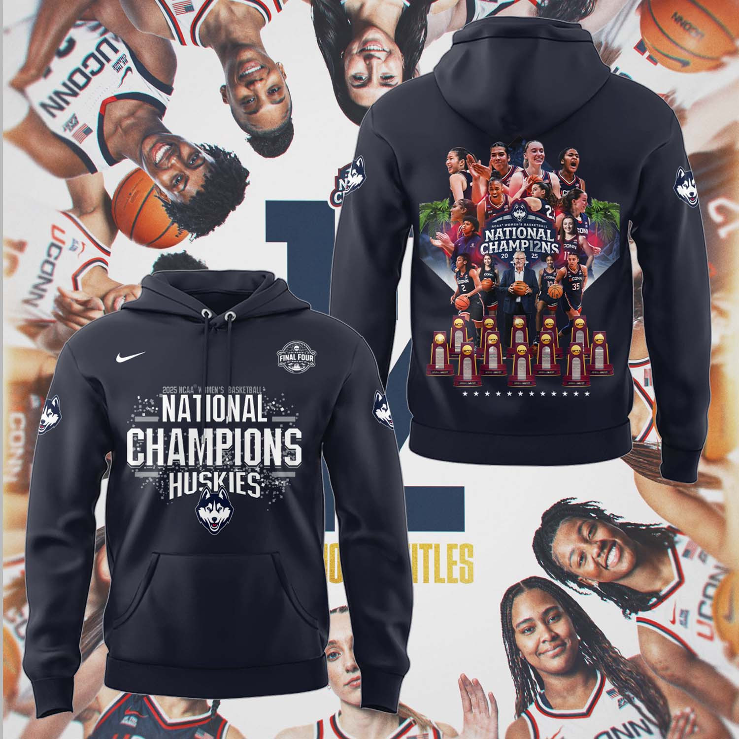Uconn Women's Basketball National Championship Hoodie 2025 Final Four Merch Fan Clothing