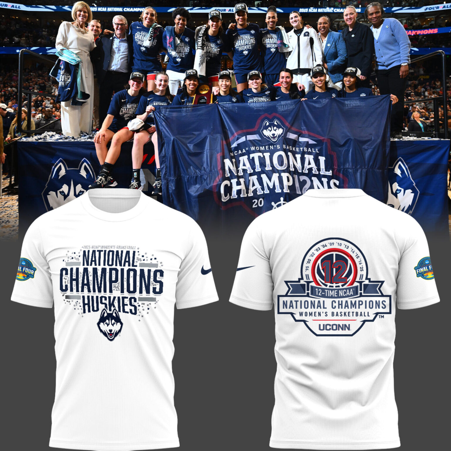 Uconn Women's Basketball National Championship T-Shirt 2025 12 Time NCAA Champions Apparel