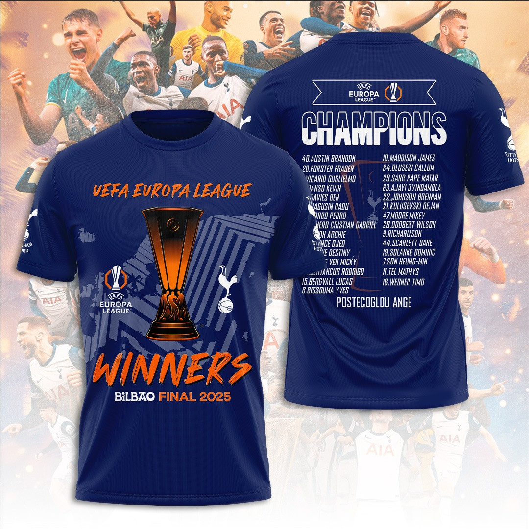 UEFA Europa League Final 2025 Winner 3D Navy T-Shirt Presents For Football Lovers