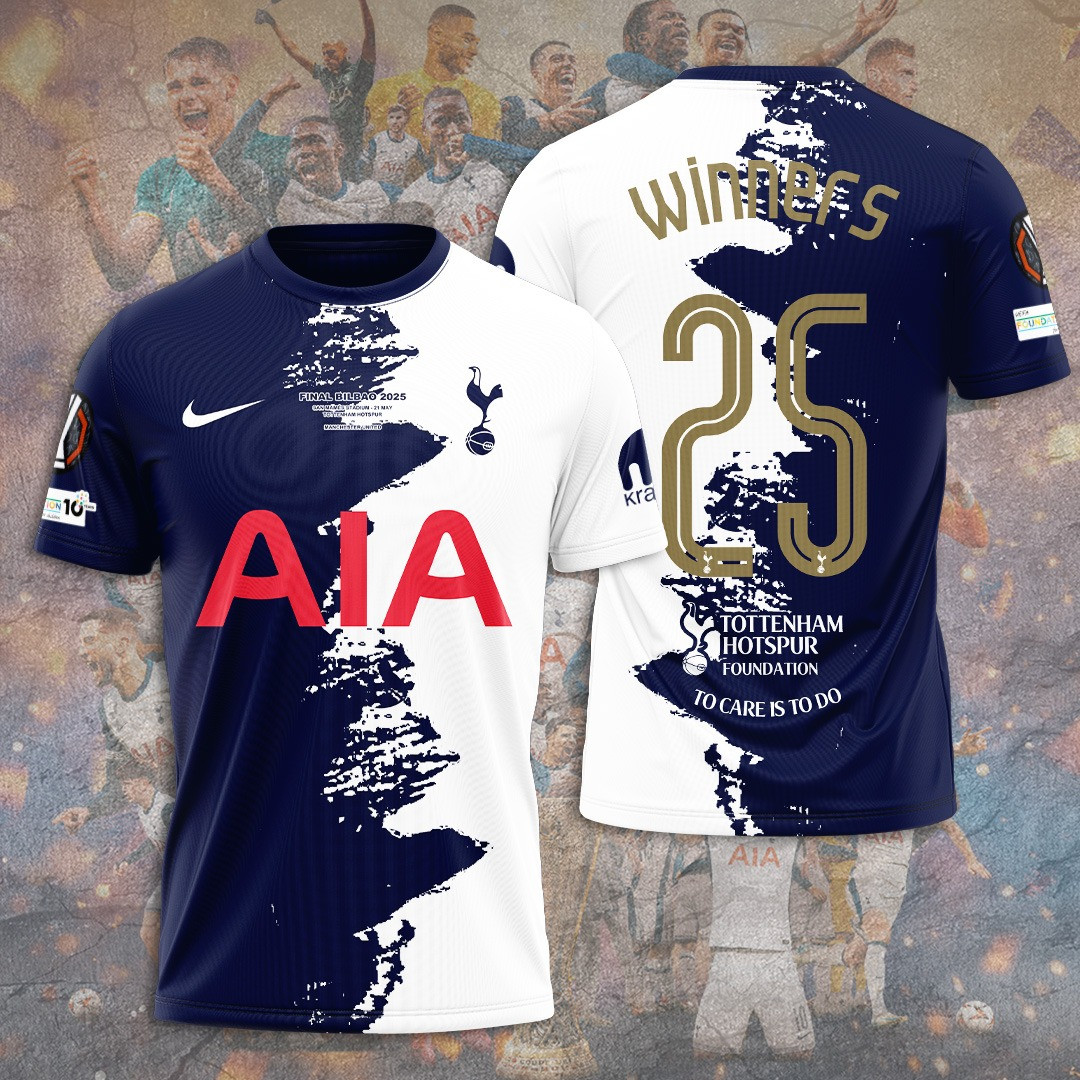 UEFA Europa League Tottenham Winner 2024 25 Hotspur FC 3D T-Shirt Gifts For Football Lovers
