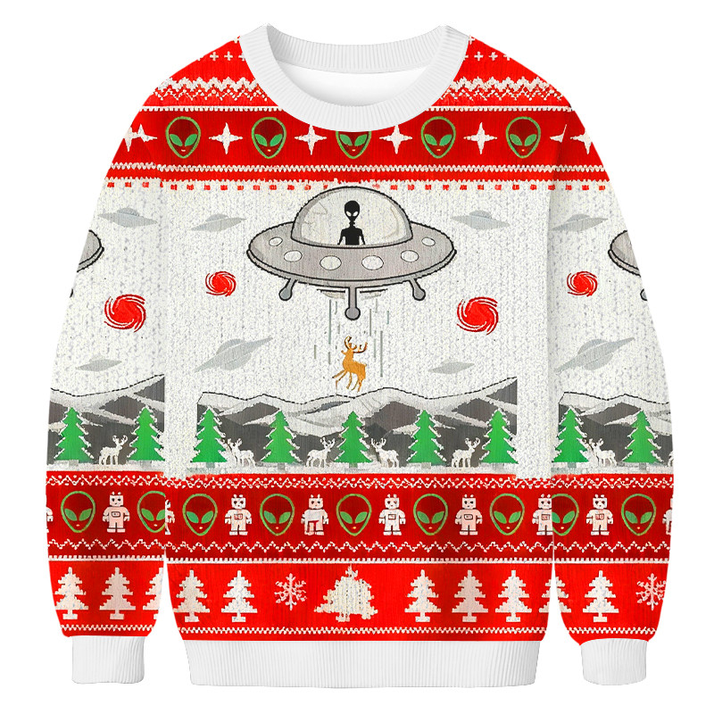 Ufo Abducting Reindeer Ugly Christmas Sweater Novelty Style Christmas Apparel Xmas Gifts For Him
