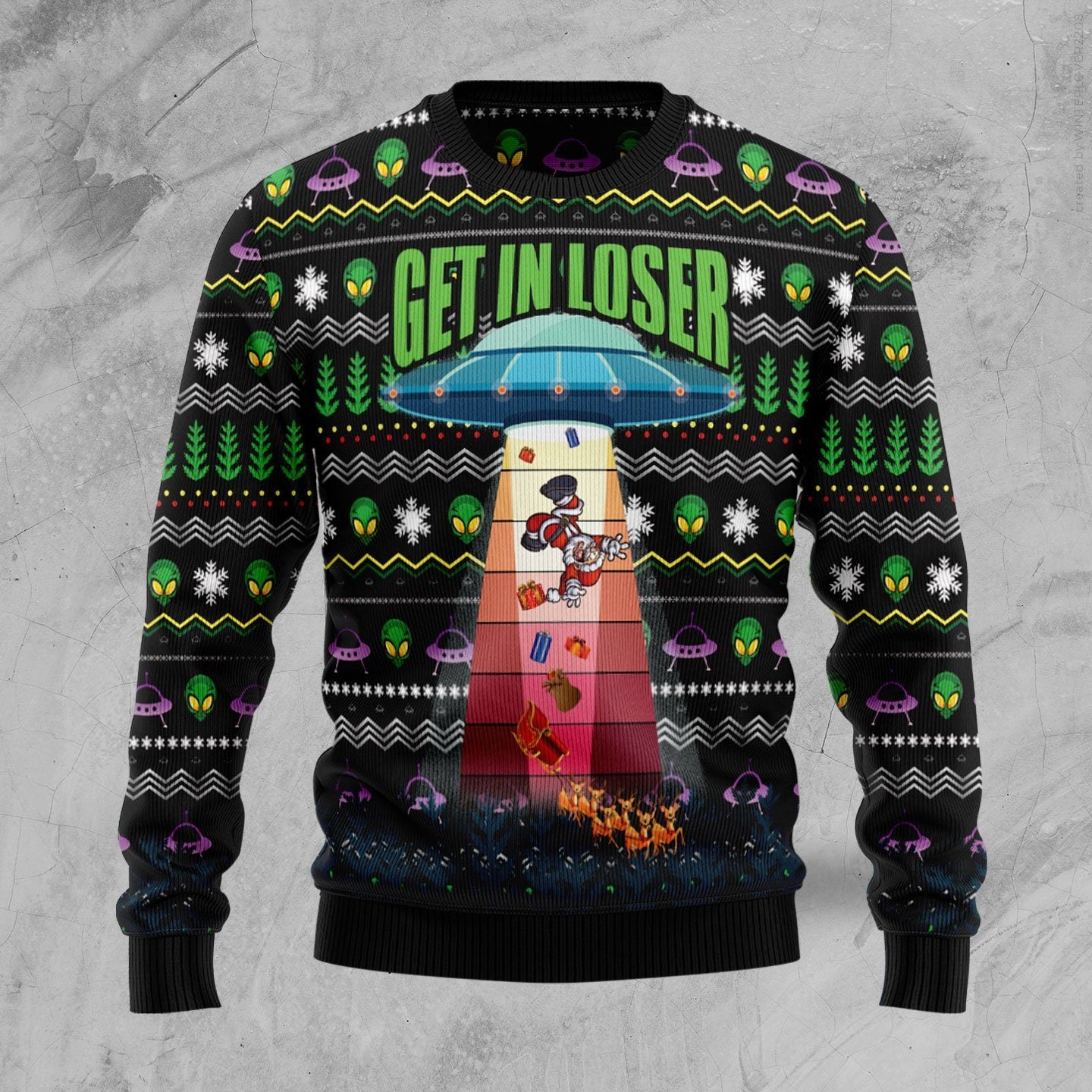 UFO Abduction Santa Ugly Christmas Sweater Get In Loser Funny Apparel Christmas Gifts