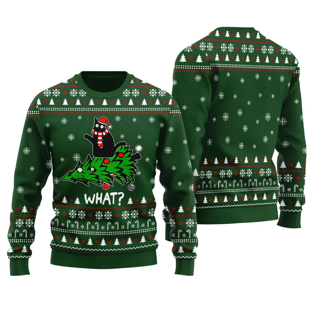 Ugliest Black Cat Xmas Sweatshirts Forest Green Custom Holiday Sweater Merch That Warms the Heart