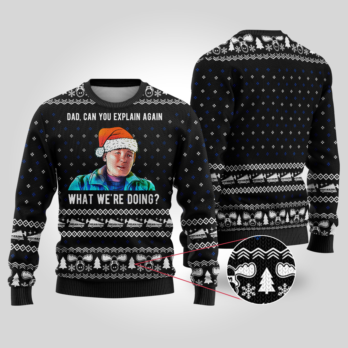 Ugly Christmas Sweater National Lampoon Dad Explain Again Black Thoughtful Winter Gift Merch for Special Moments