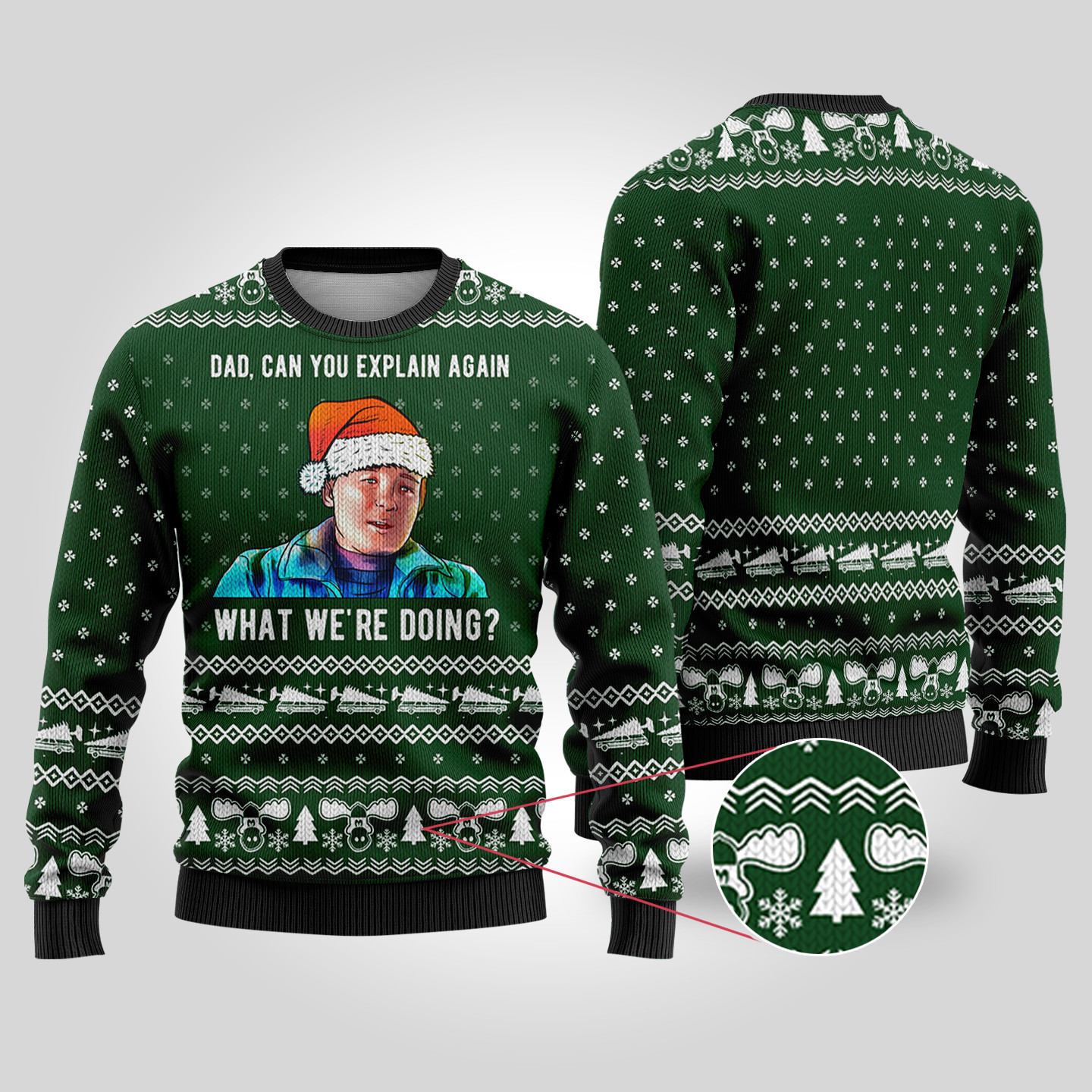 Ugly Christmas Sweater National Lampoon Dad Explain Again Forest Green Trending Christmas Merch Gift 2025 Collection