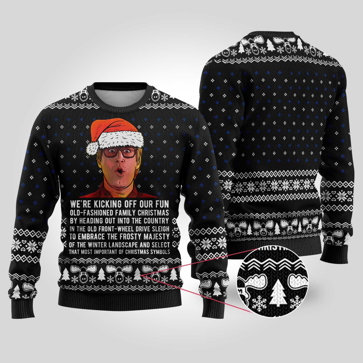 Ugly Christmas Sweater National Lampoon Kick Off Oldfashioned Black Trendy Christmas Sweater for Winter Outfits