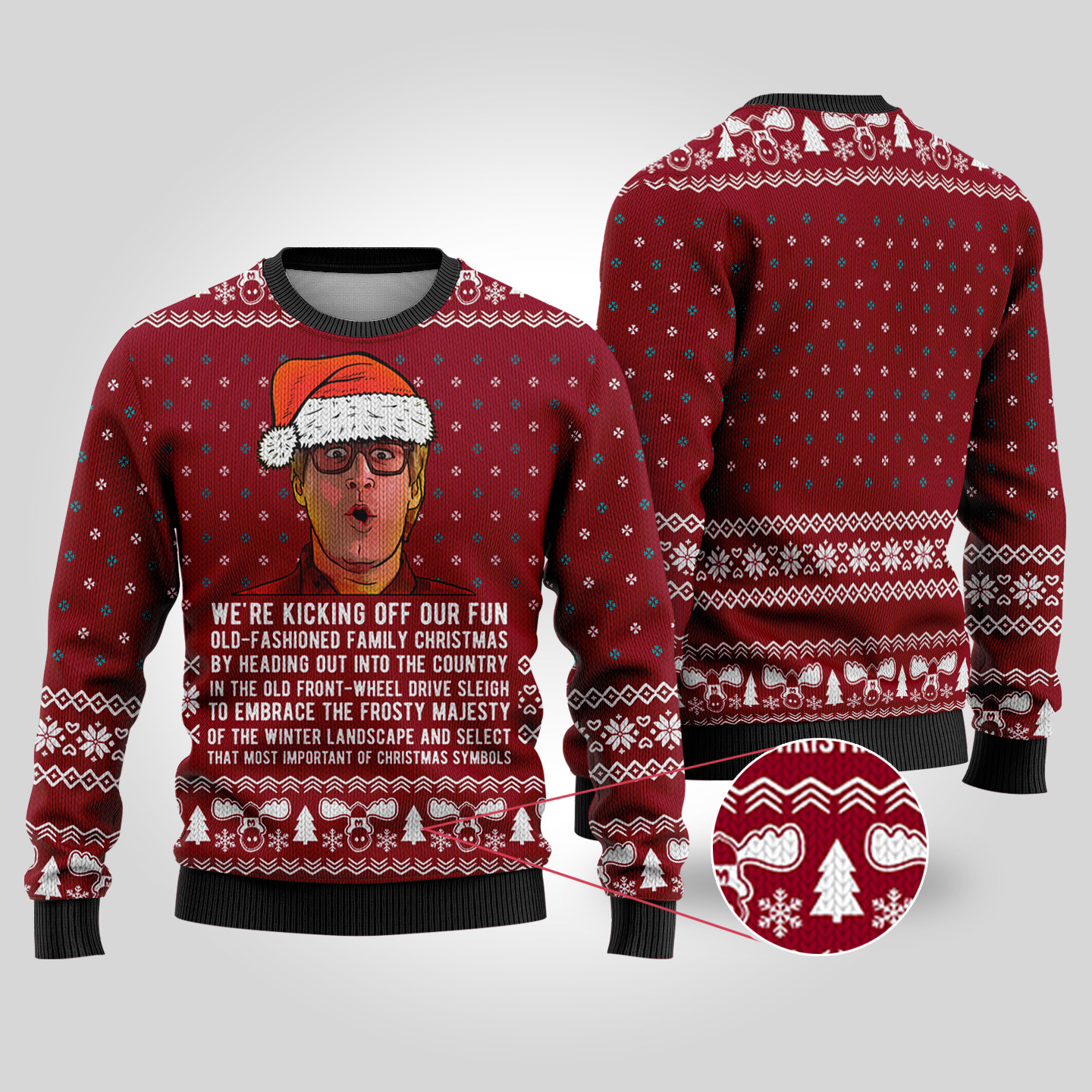 Ugly Christmas Sweater National Lampoon Kick Off Oldfashioned Cardinal Red Custom Christmas Sweatshirt for Family Matching