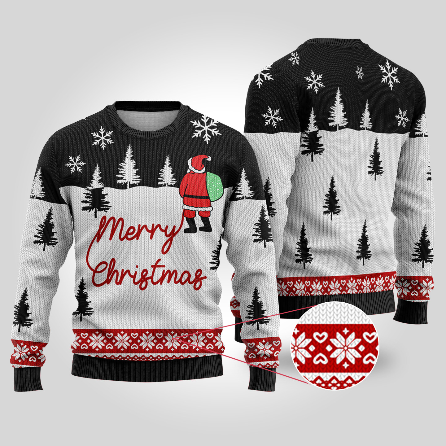 Ugly Christmas Sweater Santa At The North Pole Black Trendy Winter Sweatshirt for Cozy Moments