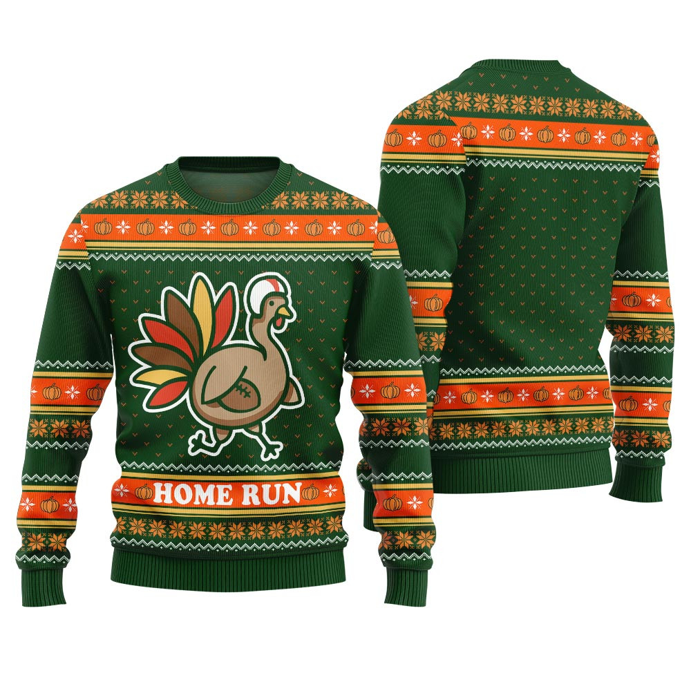 Ugly Thanksgiving Sweater Baseball Turkey Green Stylish Winter Sweatshirt for Everyday Wear