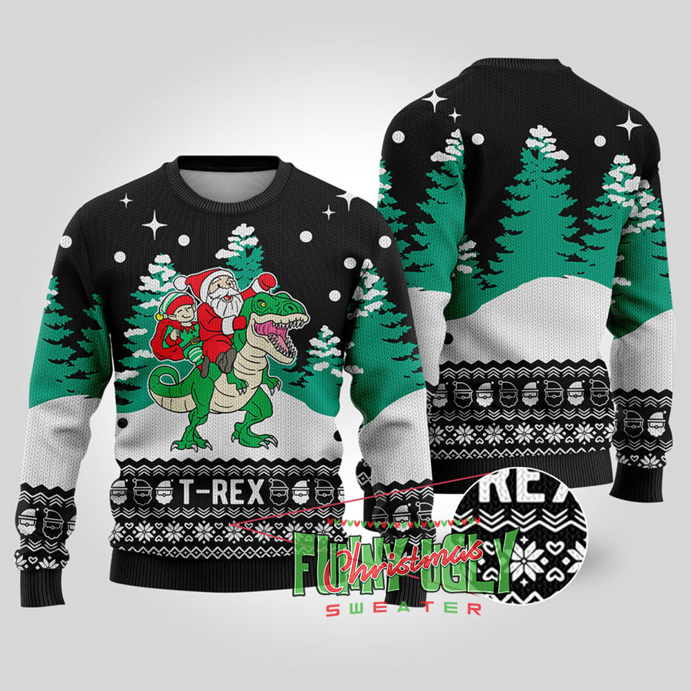 Ugly Trex Christmas Sweater Black Best Gift Idea for Christmas Enthusiasts
