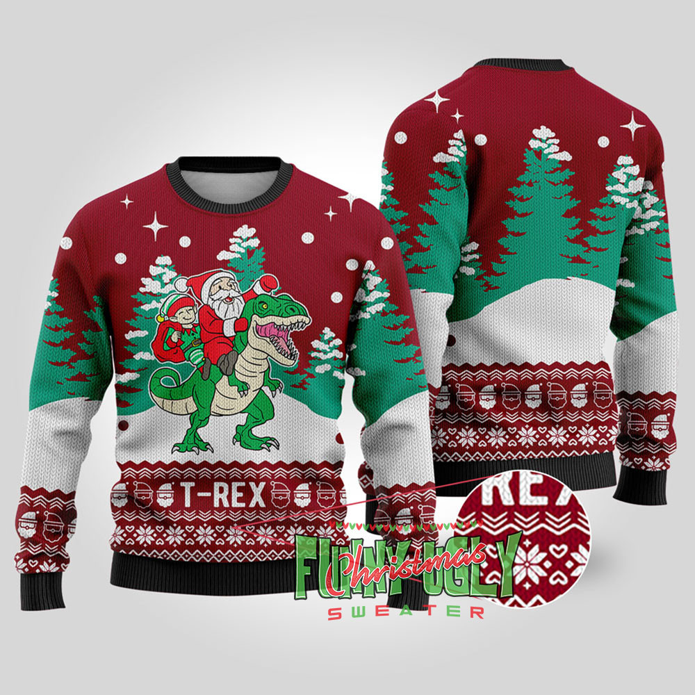 Ugly Trex Christmas Sweater Cardinal Red Festive Sweatshirt for Christmas Celebrations