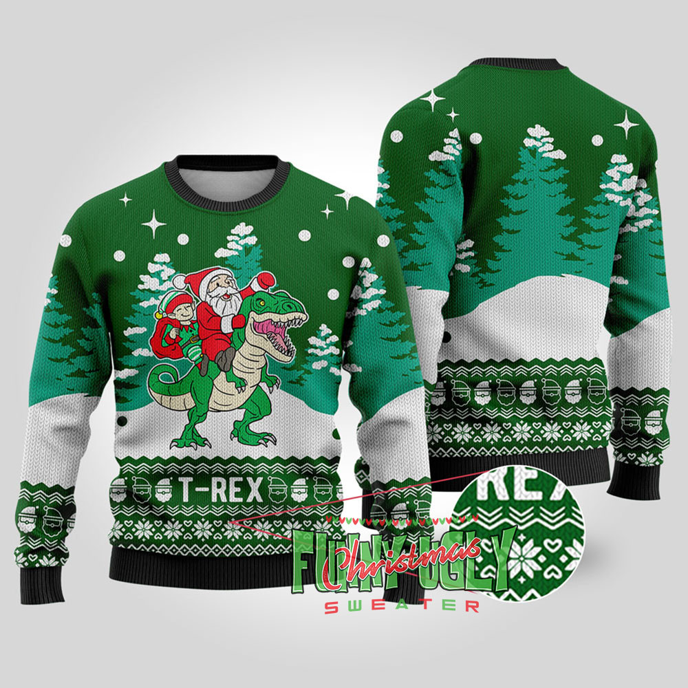 Ugly Trex Christmas Sweater Forest Green Thoughtful Winter Gift Merch for Special Moments