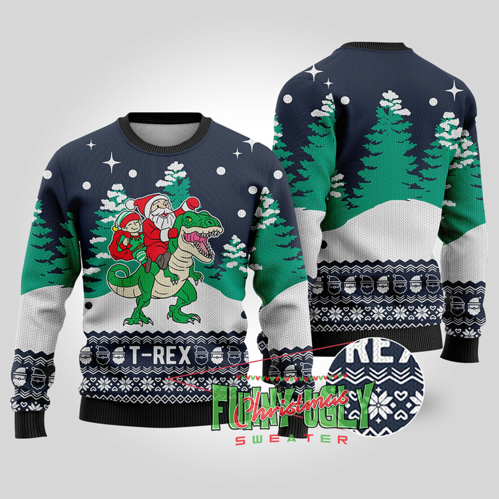 Ugly Trex Christmas Sweater Navy Lovely Merch Gift for Cozy Winter Nights