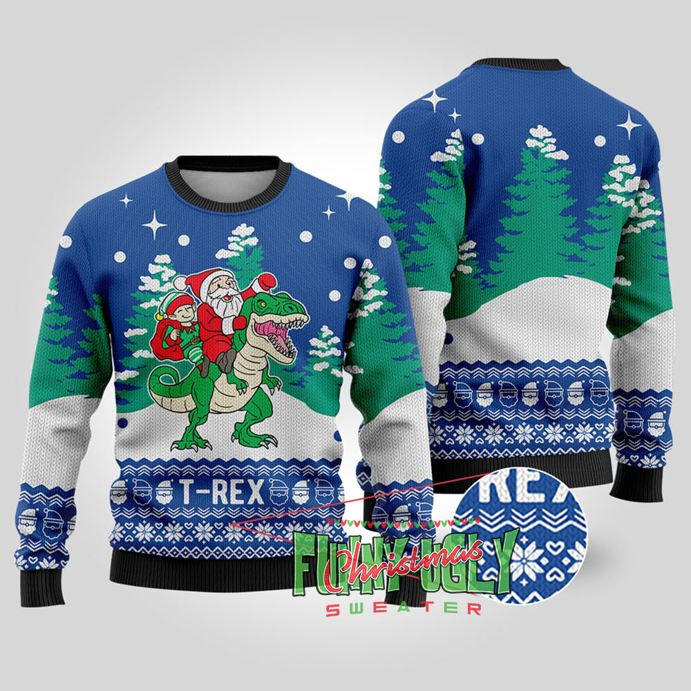 Ugly Trex Christmas Sweater Royal Merry Christmas Sweatshirt for Holiday Fun