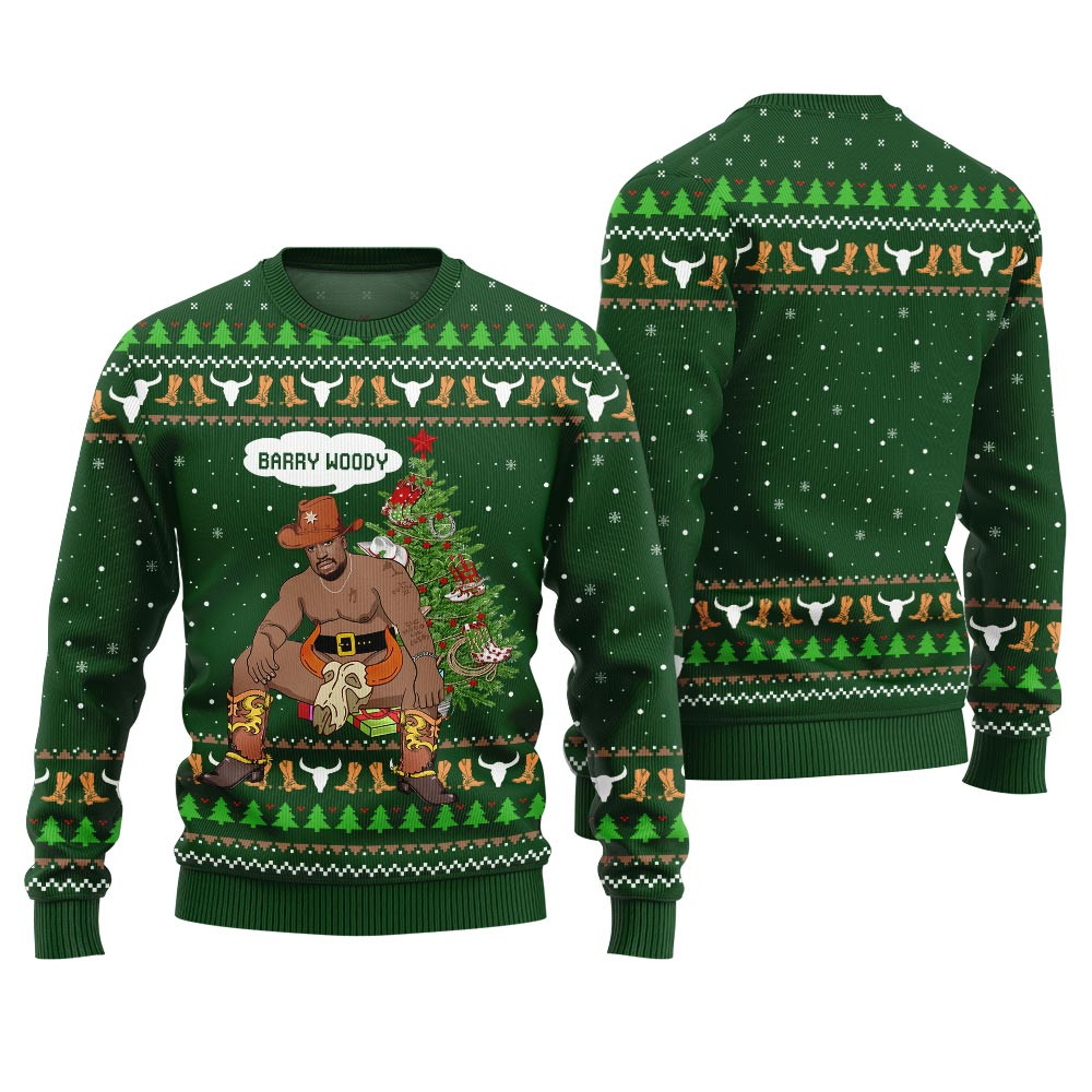 Ugly Western Christmas Sweater Barry Woody Cowboy Green Thoughtful Winter Gift Merch for Special Moments