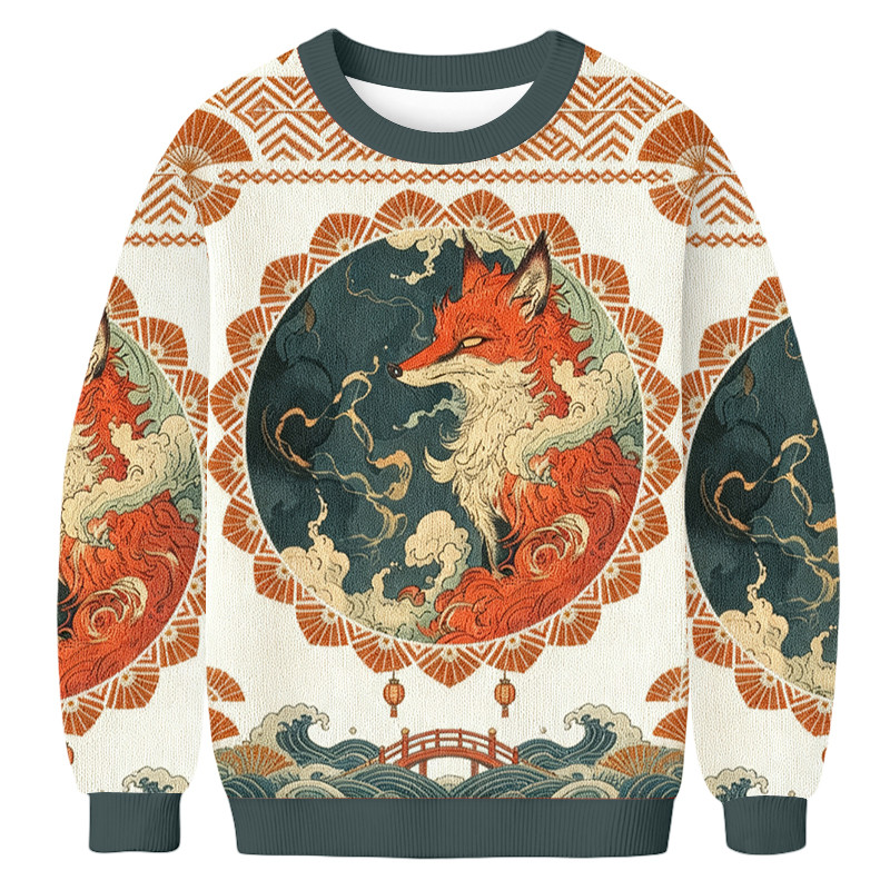 Ukiyo E Fox Ugly Christmas Sweater Japanese Art Christmas Apparel Fox Lover Xmas Gifts