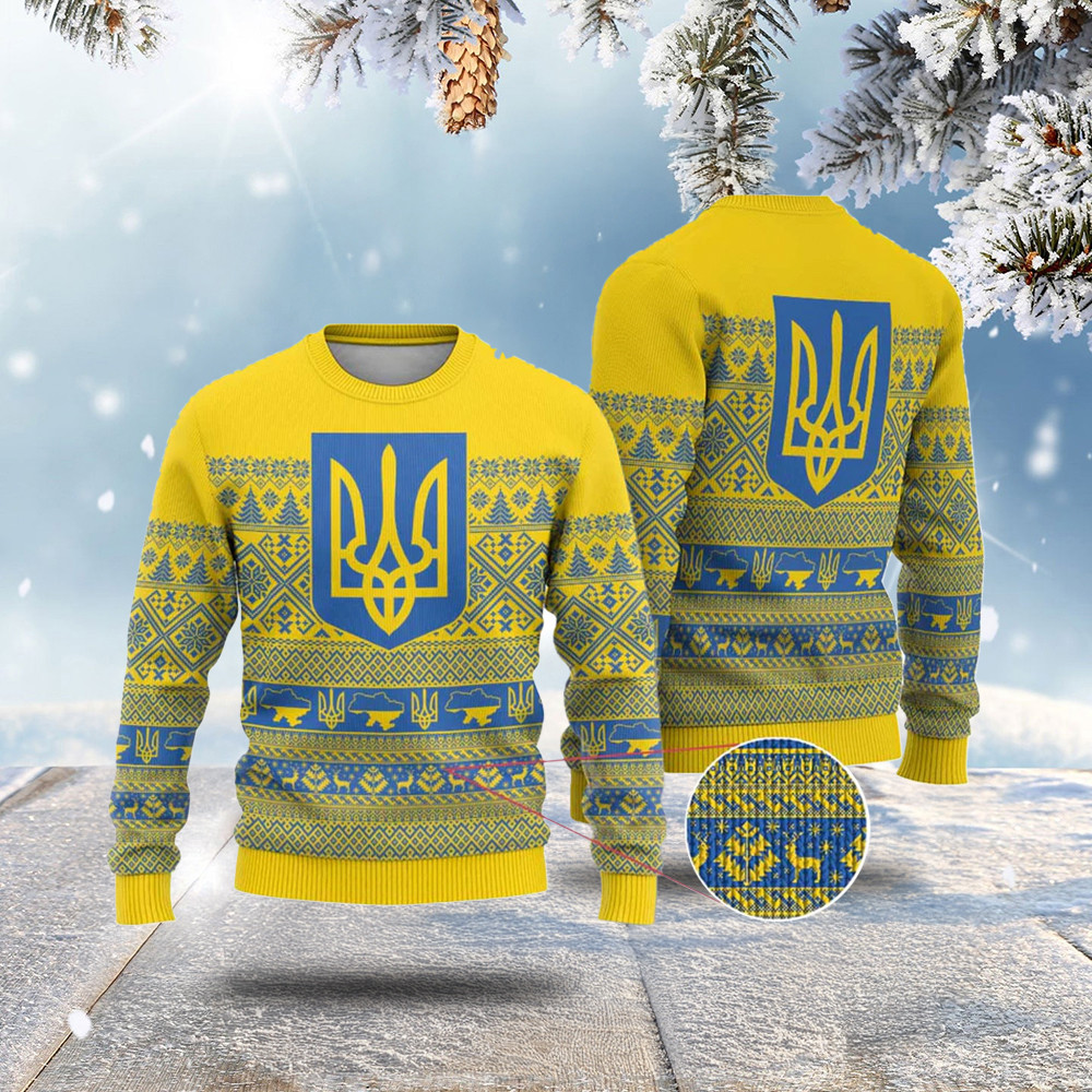 Ukraine Trident Christmas Ugly Christmas Sweater Vyshyvanka Patterns