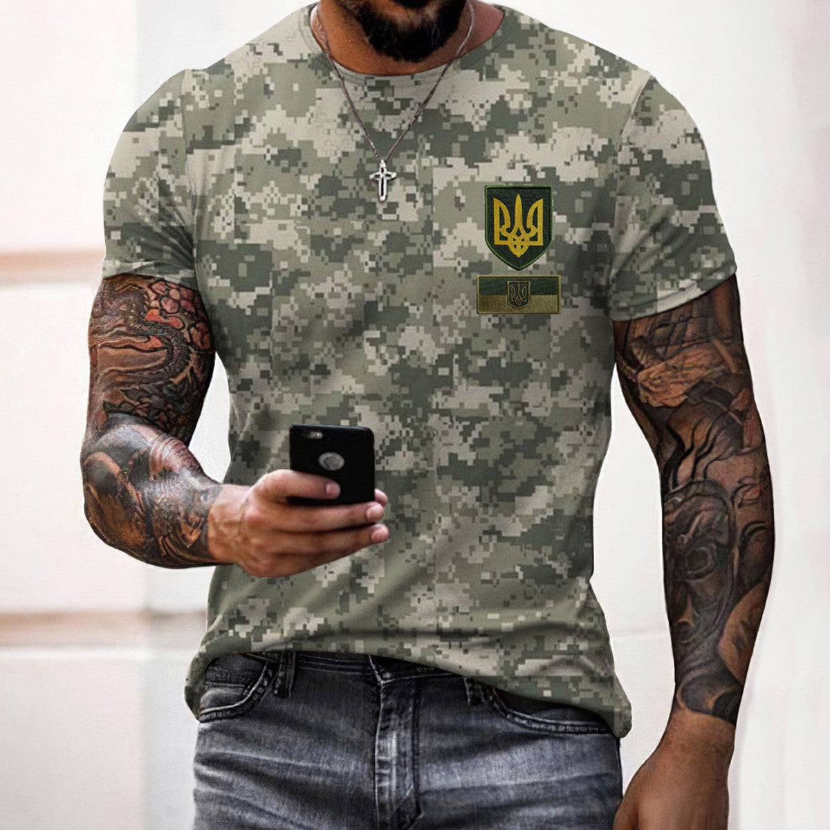 Ukrainian Trident Camouflage Shirt Ukraine T-Shirt Zelensky Gifts Gift Idea for Boyfriend