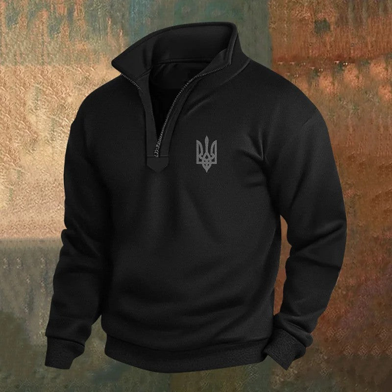 Ukrainian Trident Symbol Zelensky Stand Collar Zip Sweatshirt Zelensky Sweatshirt Christmas Gift for Him