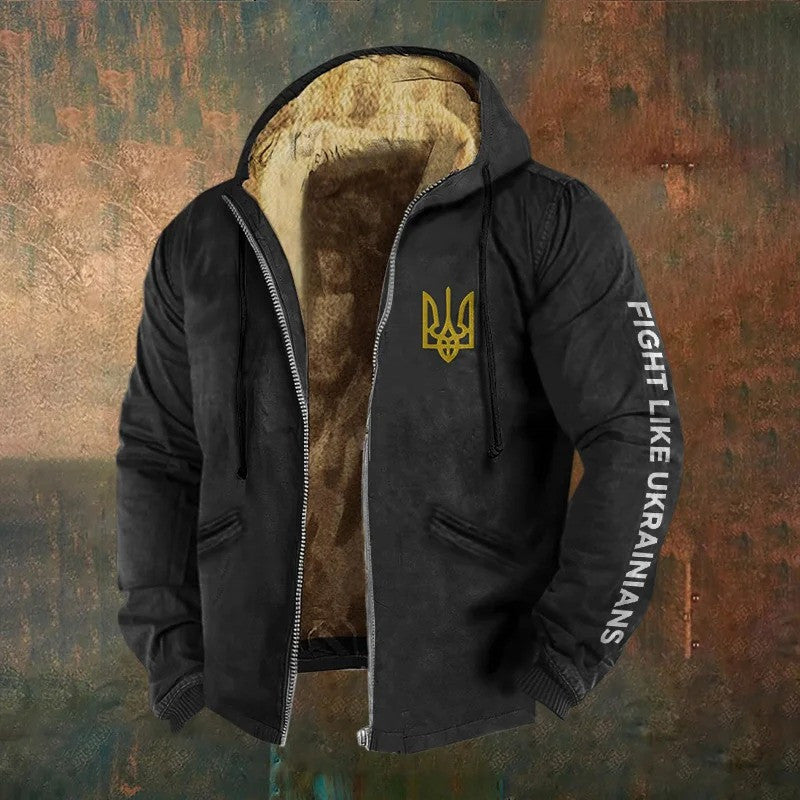 Ukrainian Trident Symbol Zelensky Zipper Hoodie Fight Like Ukrainians Hoodie Father's Day Gift for Dad