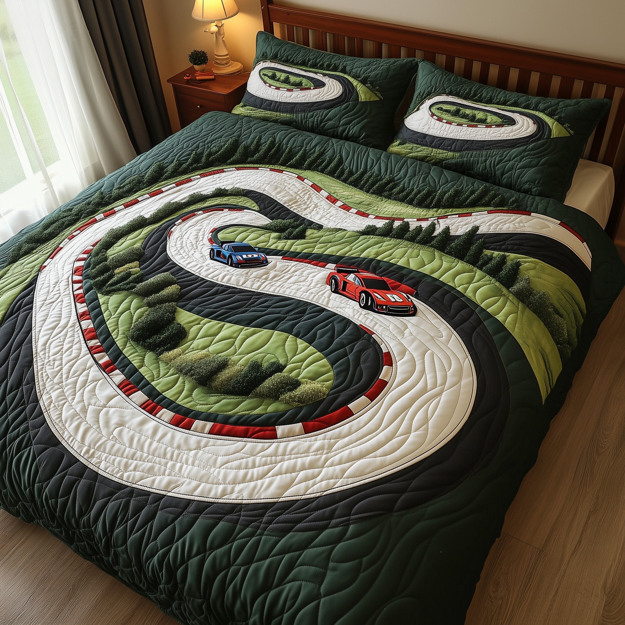 Ultimate Racing Circuit Quilted Bedding Set Duvet Cover Merchandise Race Car Gifts For Dad