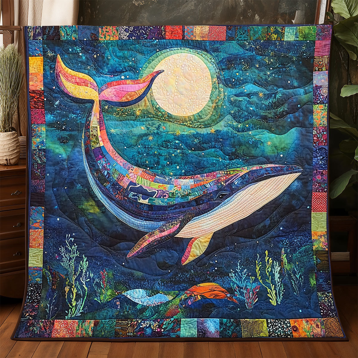 Under The Moon Whale Quilted Blanket Winter Blanket Mom And Daughter Gifts